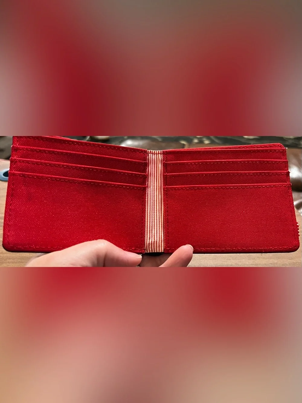 Herschel Supply Co. Original Canvas Roy RFID Bifold Navy Wallet Red Interior